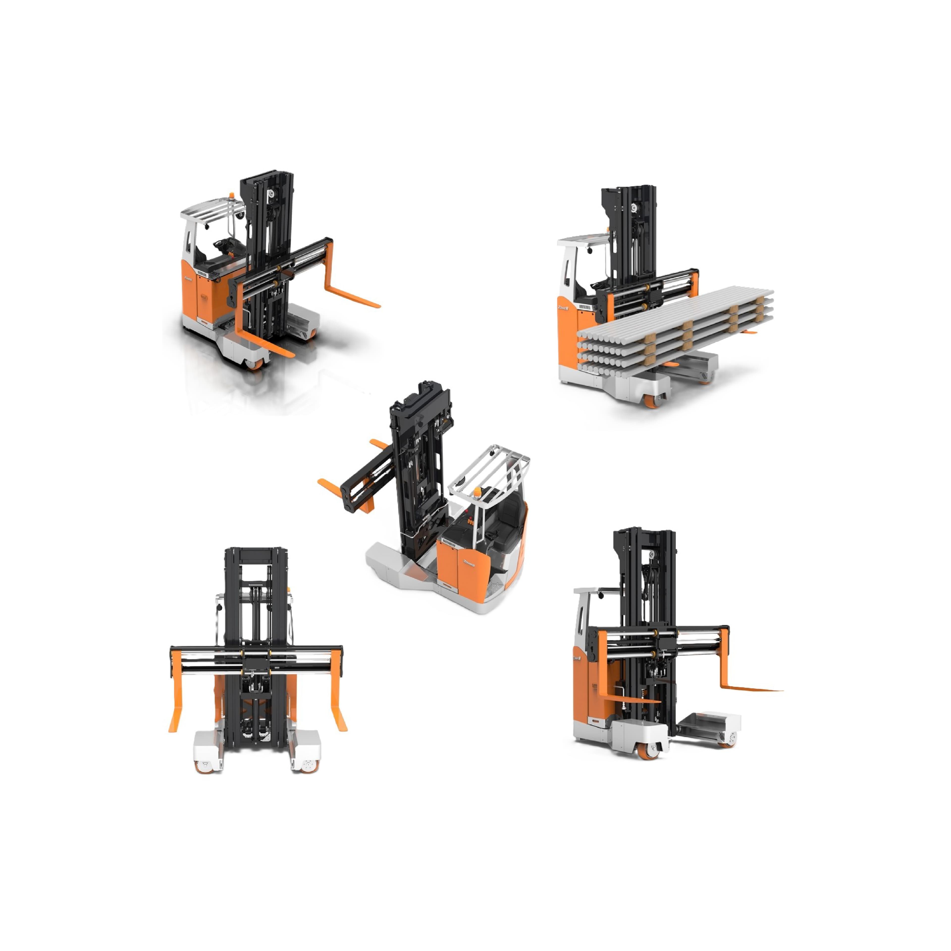 Electric Multi-Directional Forklift With Fork Postioner Attachment